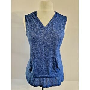 Danskin Now Womens Hooded Athletic Tank Top Sleeveless Size Small Heathered Blue